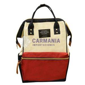 MOCHILA MATERNAL BEIGE CON ROJO
